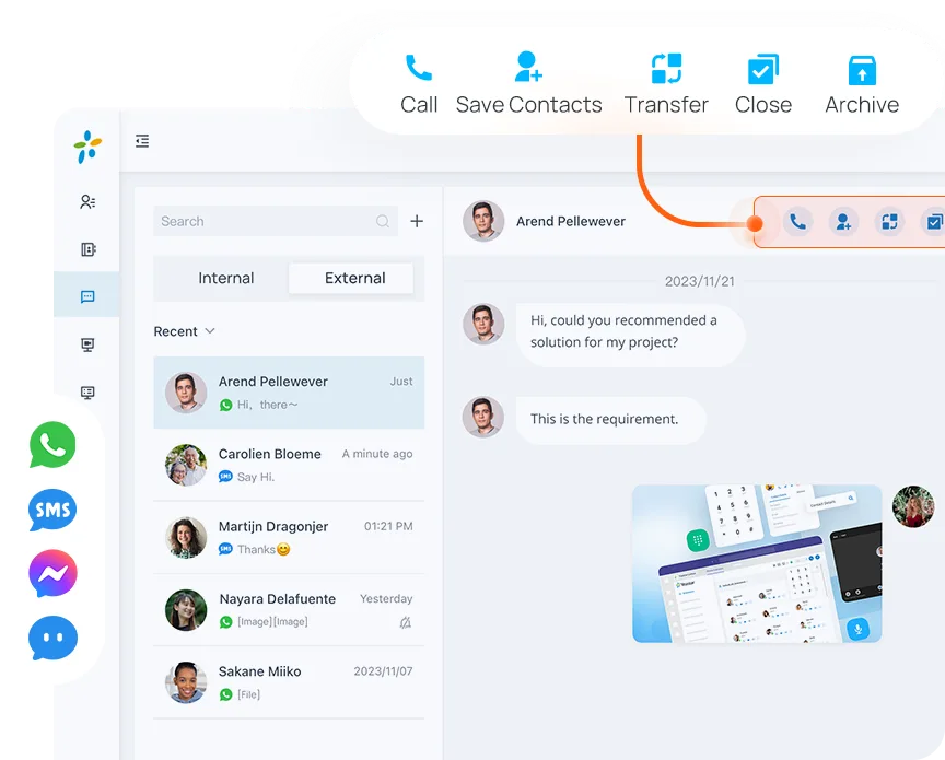 Yeastar business messaging interface bringing customer conversations into one workspace