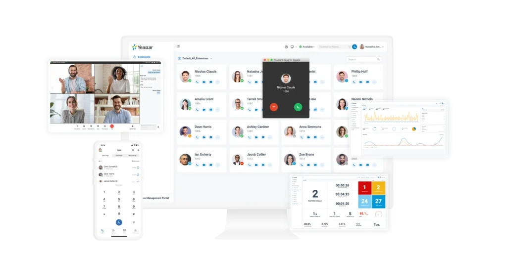 Yeastar P-Series management, communications and analytics interfaces